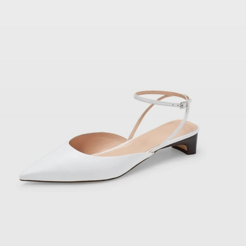 Club Monaco White Leather Pointed Toe Slingback Kitten Heels Size 37.5